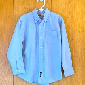 Boy’s SMALL 6 / 7 blue cotton blend preppy classic Oxford cloth button down VGUC